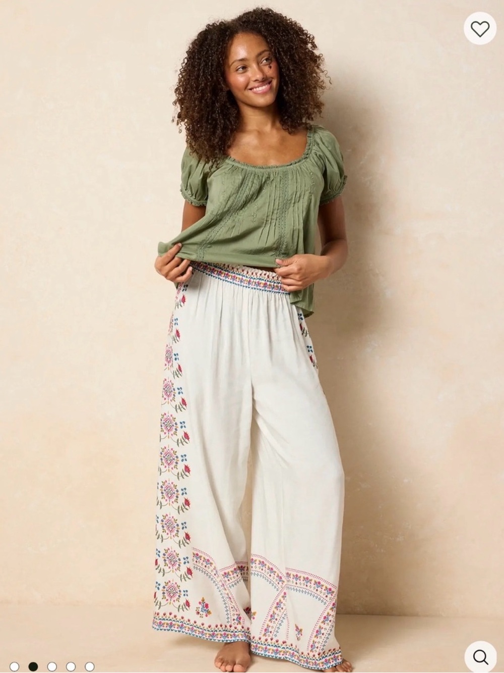 NATURAL LIFE Cream Wide-Leg Palazzo Pant with Multicolor Design size XL